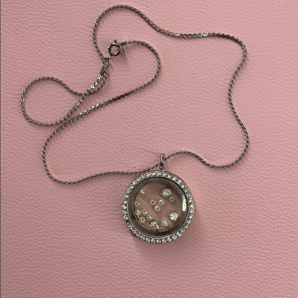Magnetic Rhinestone Sterling Silver Circle Locket - Picture 4 of 8